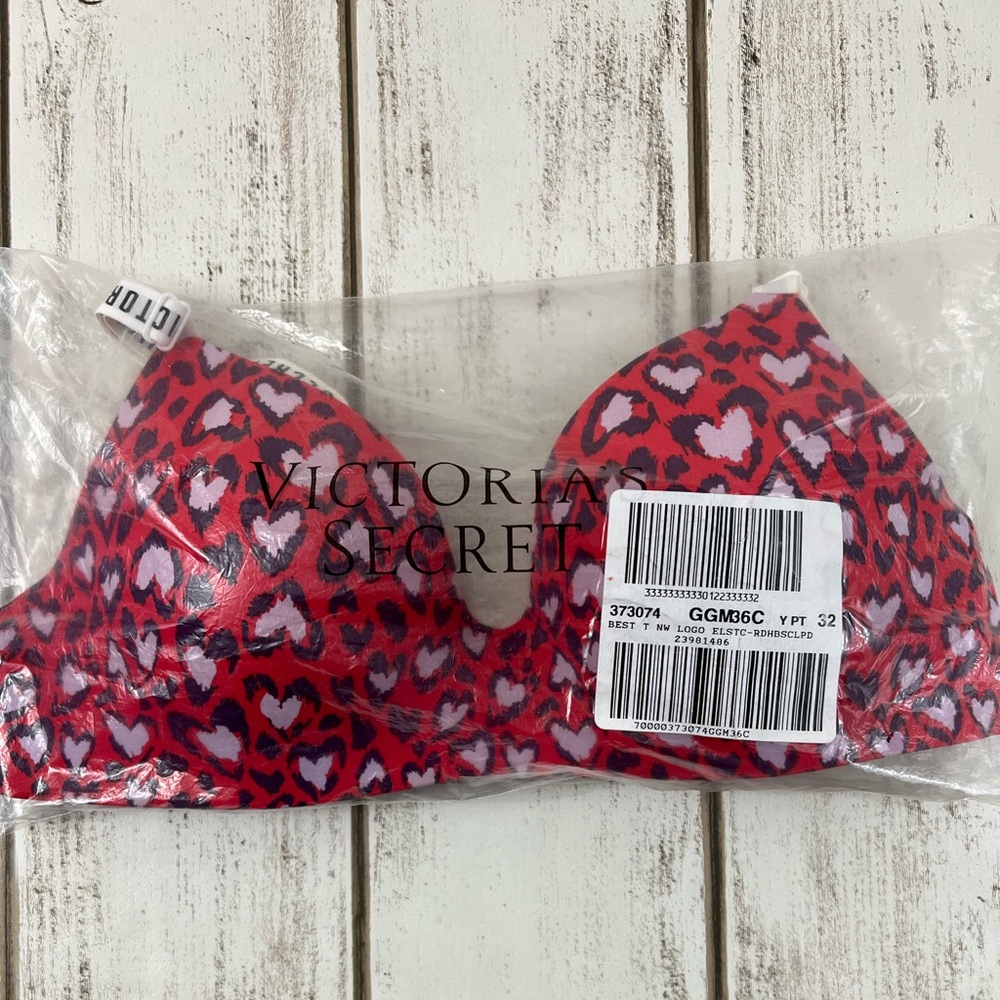 36C Victoria’s Secret T-Shirt Lightly Lined Wireless Bra Logo Strap Heart Print - Picture 9 of 9